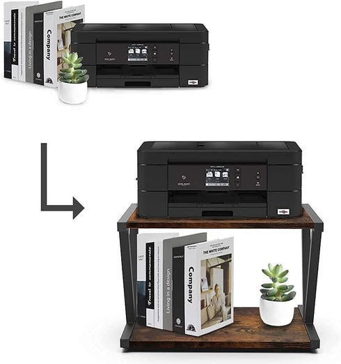 VEDECASA Retro Desktop Printer Stand, 2 Tiers Under Desk Wood Printer Shelf, Rustic Industrial Farmhouse Storage