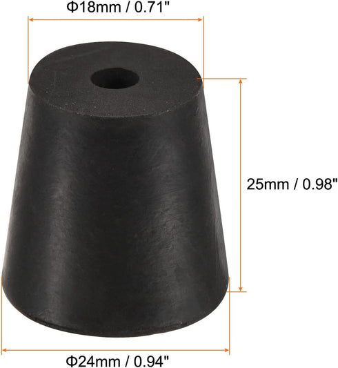 MECCANIXITY Rubber Tapered Plug 18mm to 24mm with Hole Test Tubes Bungs Stopper Black for Lab Home 5 Pieces