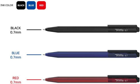 Monami Trifis Oil-Based Ballpoint Pen, 0.7mm Set of 5, Red 1, Blue 1, Black 3