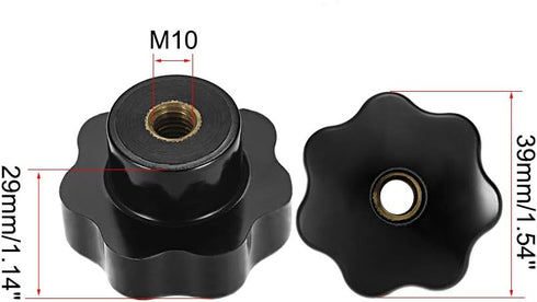 uxcell 2pcs Star Knobs M10 Metric Female Thread, 39mm 7-Point Star Plastic Head, Black