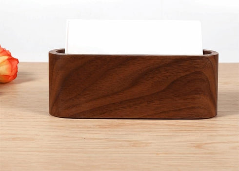 MOPFOL Wooden Business Card Holder Case - Handmade Office Organizer with Wood Grain, Desktop Storage Box for Business