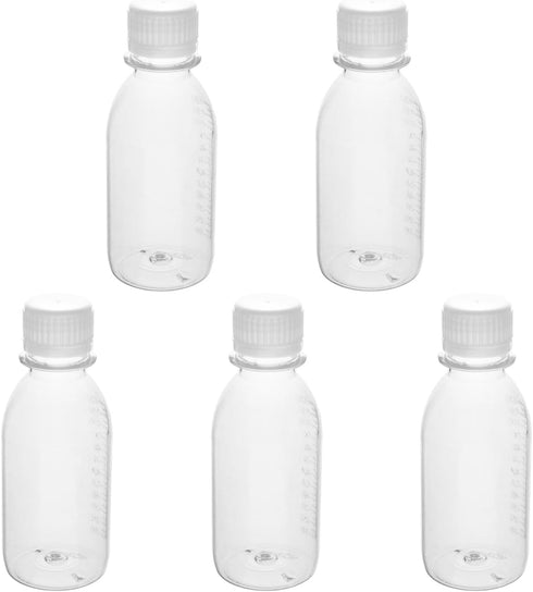 Aicosineg 5Pcs 4.06oz Plastic Lab Chemical Reagent Bottles, 120ml Small Mouth Round Storage Containers with White Cap