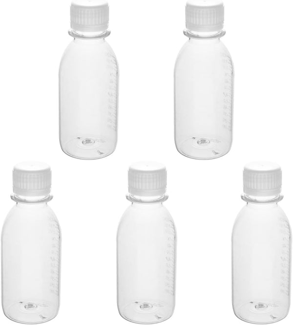 Aicosineg 5Pcs 4.06oz Plastic Lab Chemical Reagent Bottles, 120ml Small Mouth Round Storage Containers with White Cap