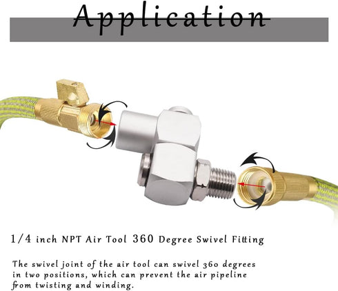 4PCS 1/4Inch NPT Air Tool 360 Degree Swivel Fitting, Portable Air Tool Adapter, Air Hose Connector