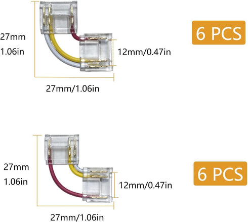 ENQIMAOYI 12pcs 12mm 3-Pin (3pin 12mm 12pcs LED Connectors L-Shaped/Corner Connectors for RGB Smart IC COB LED Strip