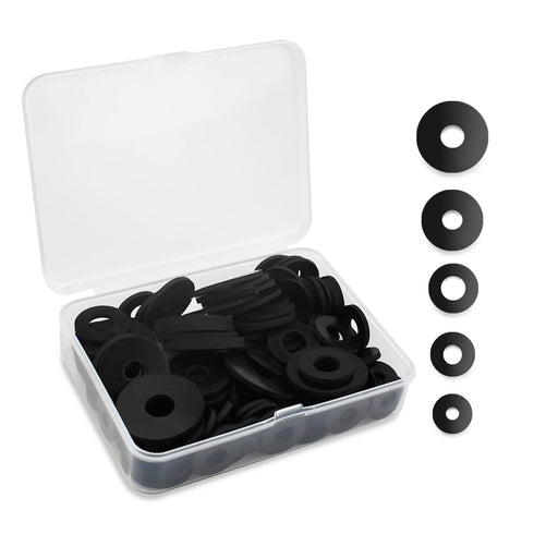 100 Pcs Black Flat Rubber Washers Assortment Kit, Heavy Duty Vibration Damping Pads for Plumbing Repair
