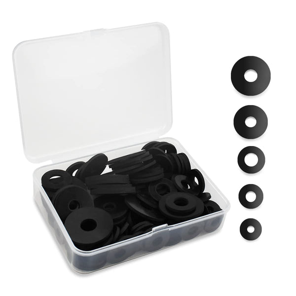 100 Pcs Black Flat Rubber Washers Assortment Kit, Heavy Duty Vibration Damping Pads for Plumbing Repair