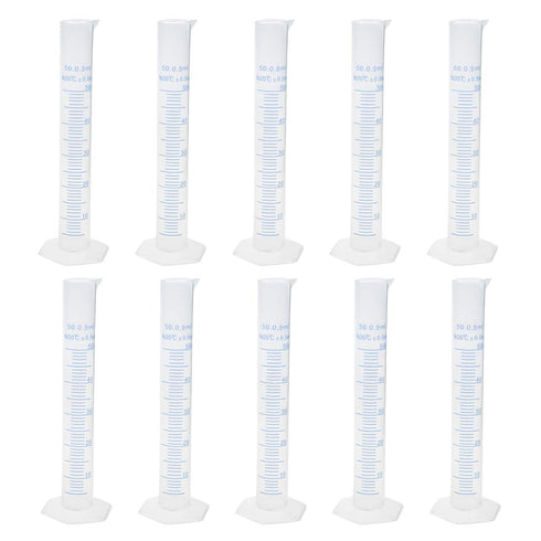Geesatis 10 Pcs Plastic Measuring Cylinders, 50 ml Lab Test Graduated Measuring Cylinder