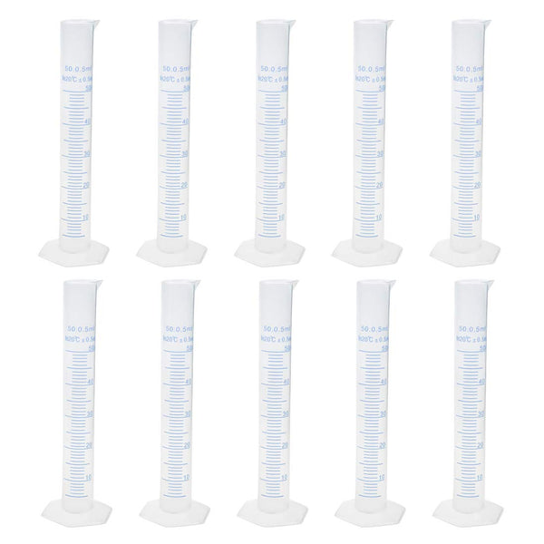 Geesatis 10 Pcs Plastic Measuring Cylinders, 50 ml Lab Test Graduated Measuring Cylinder
