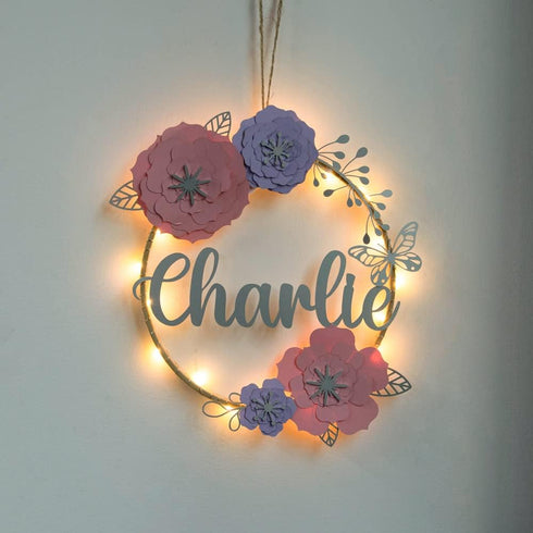 NICEDREAM Custom Name Flower Wreath LED Night Light