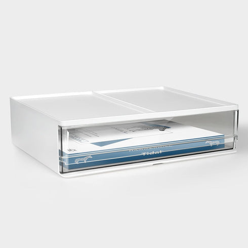 Printer Paper Holder Desk Organizer with Drawer, Stackable Desktop Storage Drawers 13.5 inch Wide - Pearl White (1 PCS)