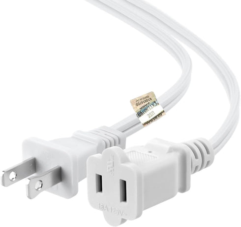 US AC Power Extension Cable Cord, SPT-2 16AWG/2C 125V 13A, 2-Prong Polarized Male to Female Extension Cord, 10 ft, White
