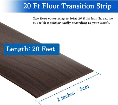 2" (5cm, 20Ft, Floor Transition Strip Self Adhesive Floor Cover Strips Laminate Wide Vinyl Flat Divider Transitions
