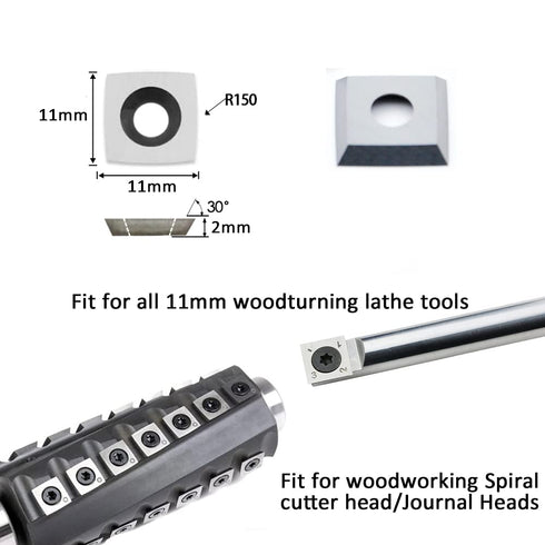 11mm Square Carbide Inserts Cutters 11 11 2.0mm-R150 Replacement for Woodworking, 10pcs for Planer Lathe Tools