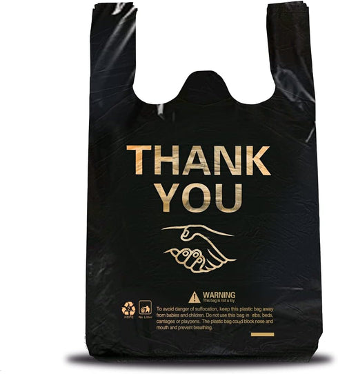 50 pcs Thank You Plastic Grocery Bags, Reusable T Shirt Bags for Store Shopping, Black