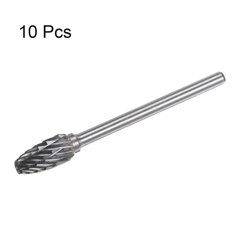 10pcs Carbide Rotary Burrs: 1/8" (3mm) Shank 1/4" (6mm) Head Double Cut Flame H Shape Die Grinder Bits