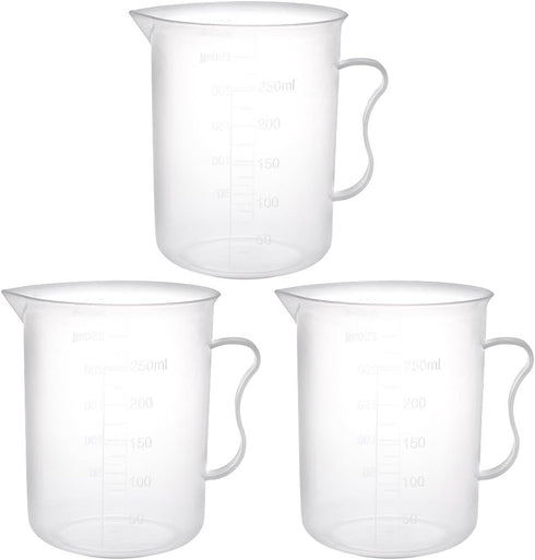uxcell 300ml PP Plastic Graduated Beaker with Handle for Lab Kitchen Liquids, 3pcs