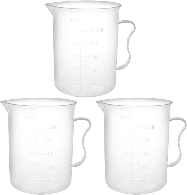 uxcell 300ml PP Plastic Graduated Beaker with Handle for Lab Kitchen Liquids, 3pcs