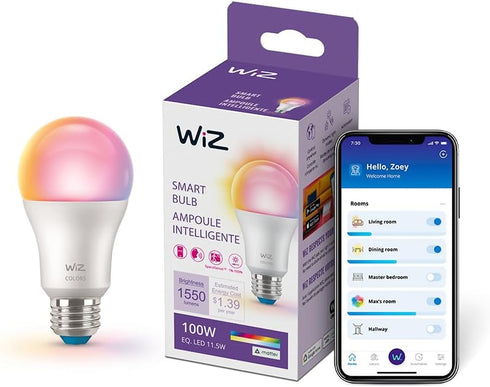WiZ Connected 100W A19 LED Smart Light Bulbs Color - Connects to