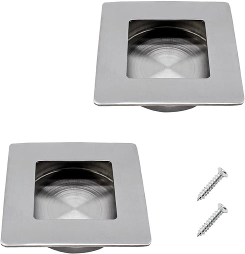 2 Pack 50 x 50MM Recessed Flush Pulls, Stainless Steel Square Invisible Flat Finger Pull for Sliding Door