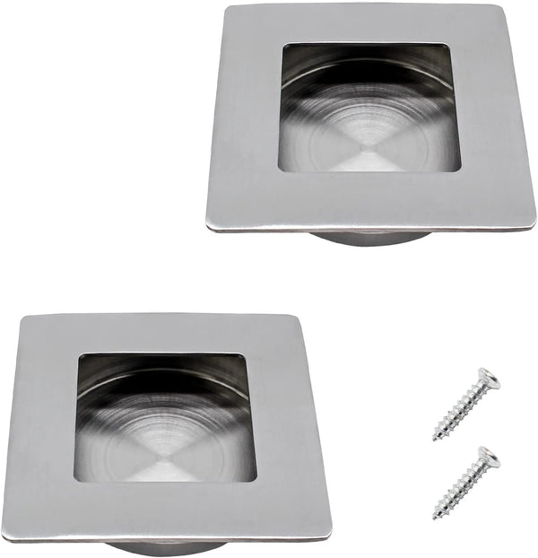 2 Pack 50 x 50MM Recessed Flush Pulls, Stainless Steel Square Invisible Flat Finger Pull for Sliding Door