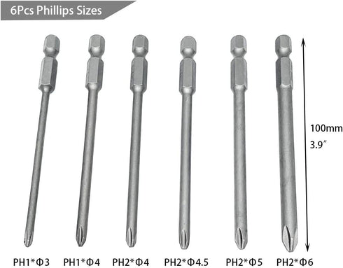 10pcs 100mm Magnetic Flat Slotted Phillips Screwdriver Bit Set - 1/4 Inch Hex Shank S2 Steel Drill Bits.