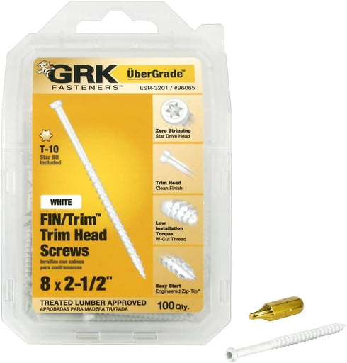 GRK Fasteners 96065 #8 x 2-1/2" White FIN/Trim Screws 100CT