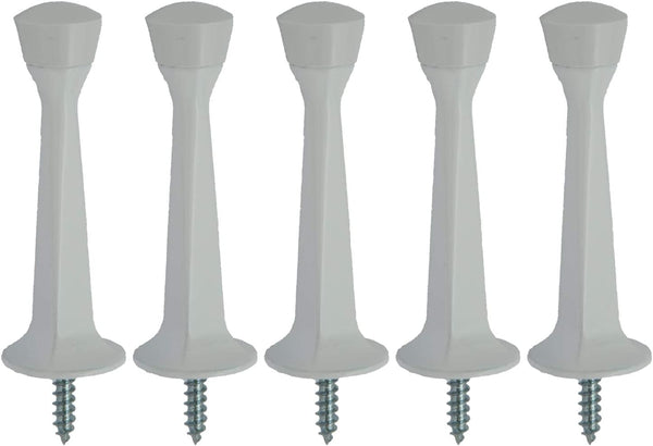 QCAA Rubber Tip Heavy Duty Solid Rigid Door Stop, 3", Zinc Die Cast, White, 5 Pack