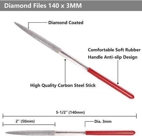 YAKAMOZ 10pc Mini Diamond Metal Files Set - Micro Round Needle, Triangular Square Flat Riffler Files for Jewelry, Wood,
