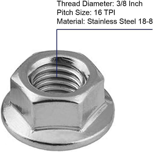 3/8-16 Serrated Flange Hex Lock Nuts, 10 PCS Stainless Steel 18-8 (304) Bright Finish