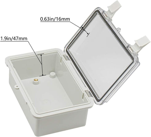 Zulkit Junction Box - ABS Plastic Dustproof Waterproof IP65 Electrical Box, Clear Cover with 2 Cable Glands