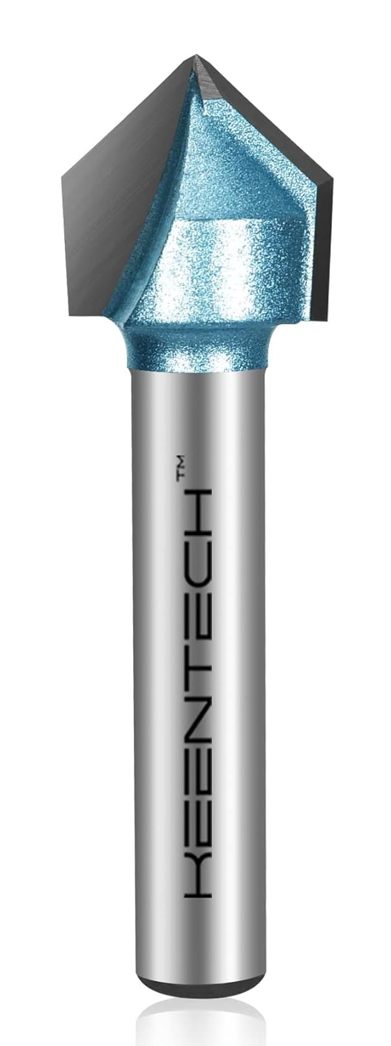 Carbide Tipped 90-Degree V-Groove Router Bit, Industrial Grade Cutting Tool for Woodworking (1/4 Inch Shank)