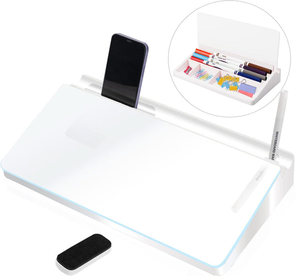 Glass Desktop Whiteboard, Dry Erase Board with Accessories for Office, Keyboard Stand & Organizers, 2 Markers, 1 Eraser