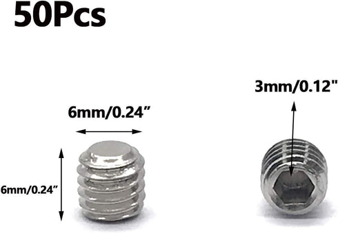 50pcs M6x6mm Stainless Steel Hex Socket Set Cap Point Grub Screws