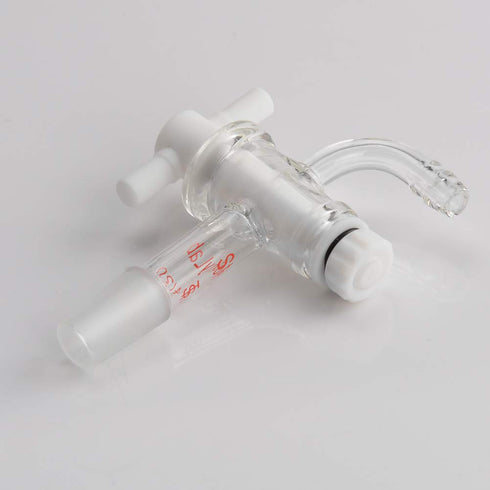 StonyLab Vacuum Flow Control Adapter with PTFE Stopcock - 14/20 Joint and Bent Hose Connection for Lab Supply