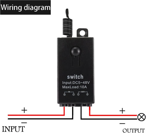 Meskliu 12V 12V/24V/48V/10A 328FT Wireless Mini Remote Control Switch, DC Relay with Long Range, Wireless RF Switch