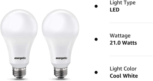 A21 LED Bulb Dimmable, 2600LM Super Bright, 20W=150W, Cool White 4000K, E26 Base, 2 Pack