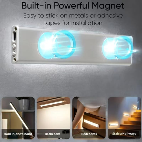 2 Pack, 12" 3 Dimmable 1800 Magnetic Under Cabinet lighting Rechargeable - Color LED, Ultra Slim Battery Powered Motion