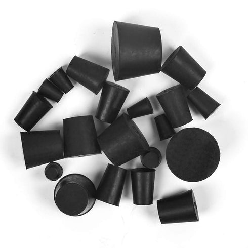 21 Pack Solid Rubber Stopper, Black Lab Plug, Assorted Sizes 000# - 8#