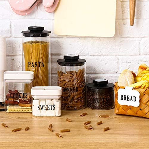 Zonon 8 Pack Basket Labels Clips with 40 Pcs Pantry Labels Set, Removable Bin 3.5 x 2.4 Inch for Kitchen, Black & White
