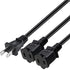 Nema 1-15P to Dual 1-15R Splitter Cable, US AC 2-Prong Male and Female Power Cable, 2Ft