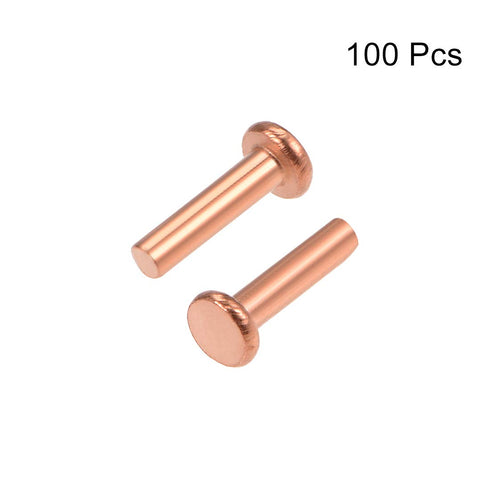 uxcell 100Pcs Copper Solid Rivets, 5/64" x 5/16" Flat Head Metal Fasteners for Electrical Applications, Leather Working