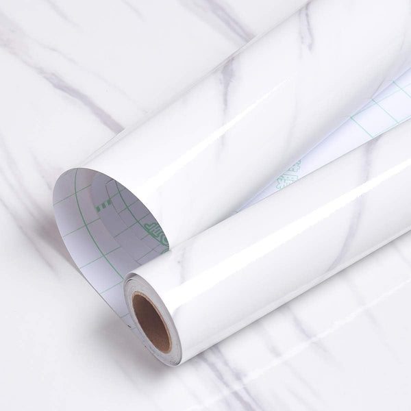 Livelynine Marble Contact Paper, Waterproof Peel and Stick Wallpaper for Kitchen Countertop, White Cabinet Cover