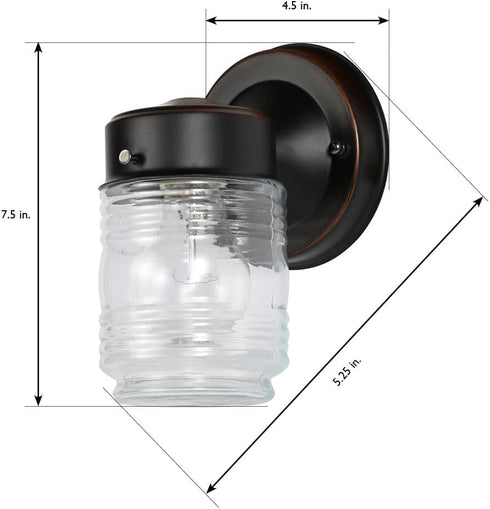 1 7.5 4.5 5.25 60W 505198 Design House Jelly Jar Light Wall Light, Oil Rubbed Bronze, Outdoor Downlight, Clear Glass