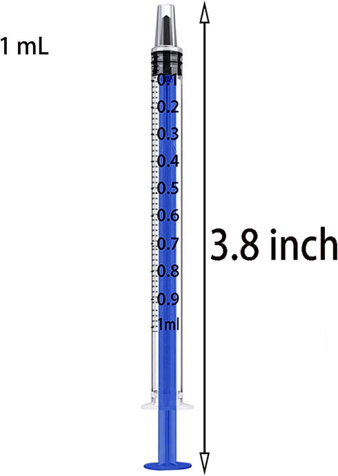 Blue 100 Pcs 1ml 1cc Plastic Syringe No Needle Syringe for Pets Oral, Refilling, Oil or Glue Applicator, Measuring or Transfering Tiny Amount of Liquids, Without Cap