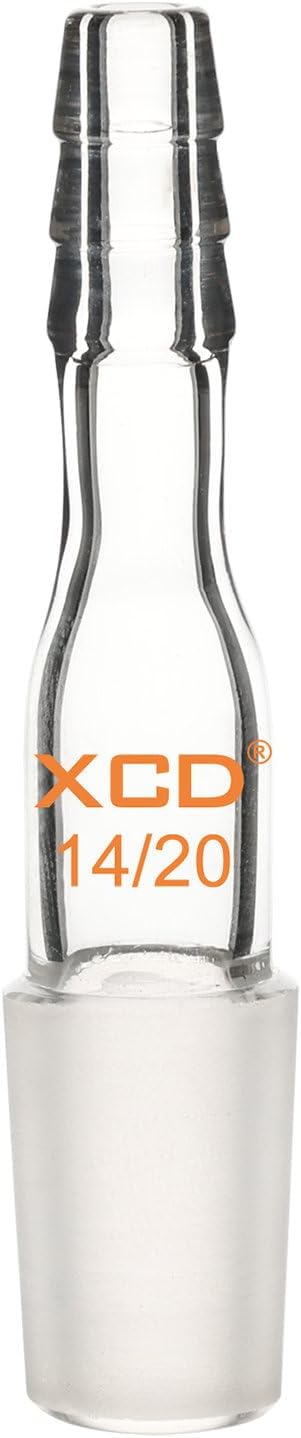 XCD Glass Straight Inlet Adapter, Lab Glass Adapter with 14/20 Male Joint and 10 mm Hose Connection for Laboratory Use