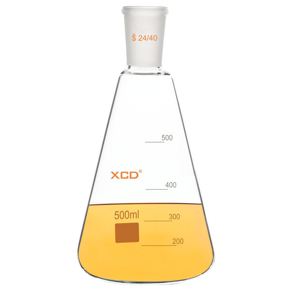 XCD Erlenmeyer Flask, Heavy Wall Borosilicate Glass - 500 ml with 24/40 Standard Taper Outer Joint