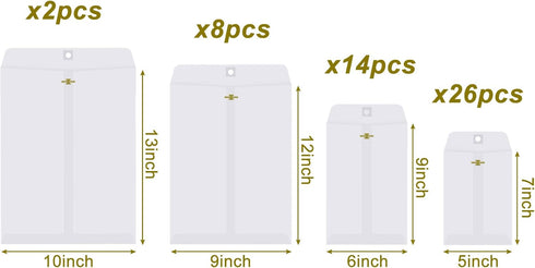 Kraft Paper Clasp Envelopes - 4 Sizes for Filing, Storing, Mailing Documents, 50 Pieces (White, 5x7 In, 6x9 In)