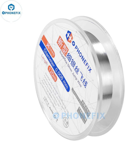 0.008mm 120M Non-Insulated Superfine Silver Jump Wire, Phone Motherboard Fingerprint Jump Wire Soldering Pure Copper