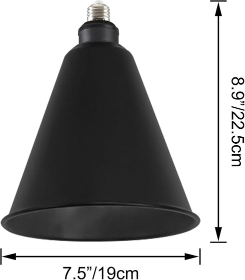 7.5" Bulb E26 Black Industrial Metal Guard Cone Lamp Shade with Light Socket Extender Replacement, Iron Cover, DIY